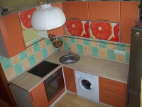 Кухня Оранжевая со стиральной машиной - 